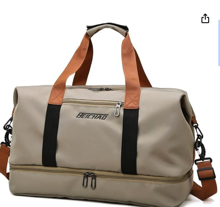 JeeLeeko Maleta Deportiva Bolsa para gym Diseño de Separación Húmedo y Seco bolsa de viaje Bolsa con ompartimento para Zapatos Bolsa para Hombres y Mujeres moda impermeable(Caqui)