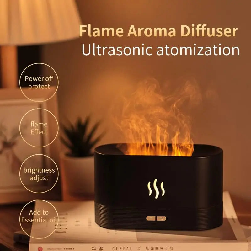 Aroma diffuser Air humidifier Ultrasonic cold mist atomizer Led essential oil simulation seven color flame lamp diffuser bedroom