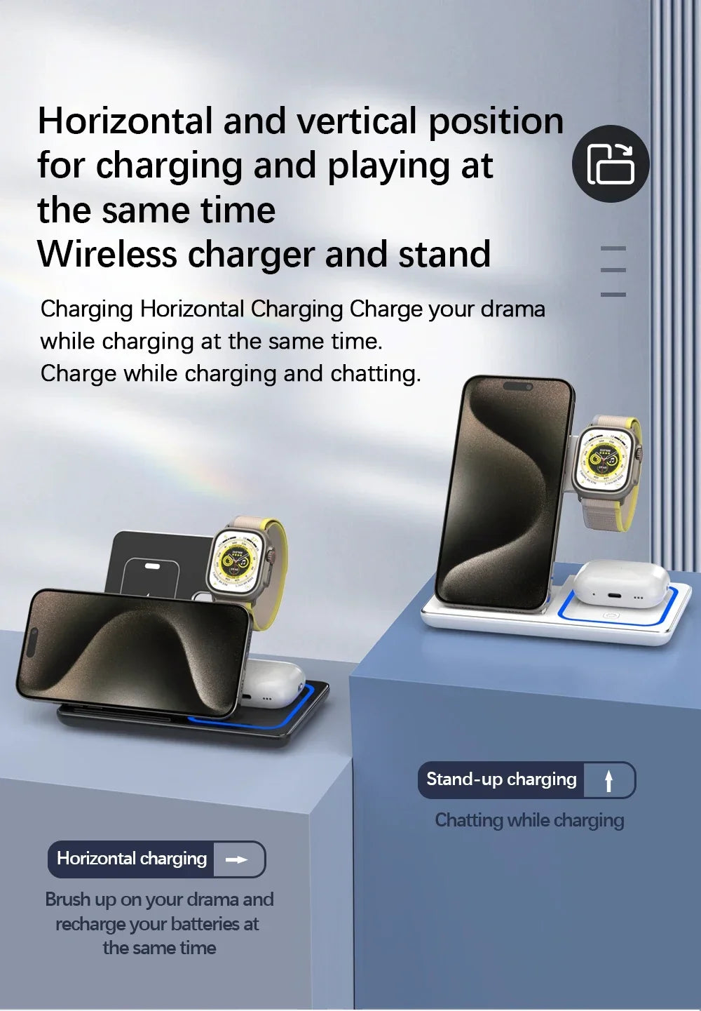 3 In 1 Foldable Wireless Charger Stand For iPhone 15 14 13 12 Pro Max Plus IWatch AirPods 3/2 Fast Charging Station Dock Holder