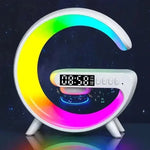 Smart Wake LED Up Light RGB Night Light with Wireless Speaker 15W Wireless Rechargeable Desk Lamp for Bedroom Bedside Game Room