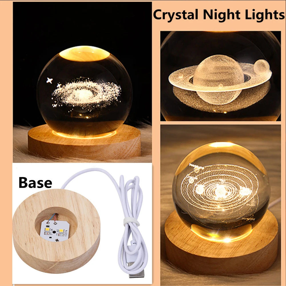 USB Night Light LED Crystal Ball Table Lamp 3D Moon Planet Galaxy Decor for Home Table Lamp Party Toys for Kids Adult Xmas Gift