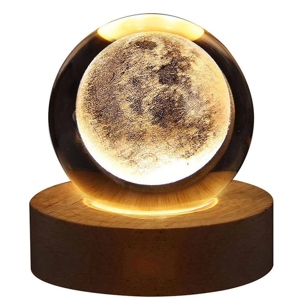 USB Night Light LED Crystal Ball Table Lamp 3D Moon Planet Galaxy Decor for Home Table Lamp Party Toys for Kids Adult Xmas Gift