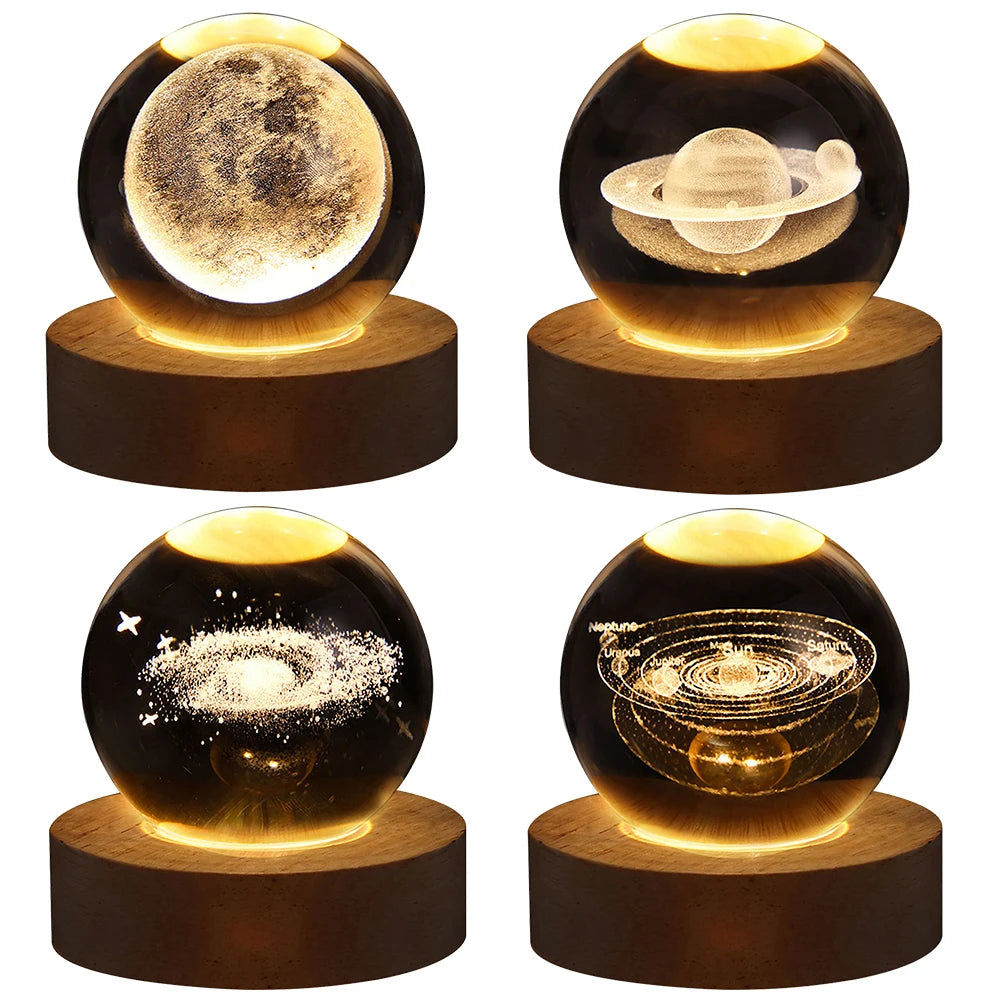 USB Night Light LED Crystal Ball Table Lamp 3D Moon Planet Galaxy Decor for Home Table Lamp Party Toys for Kids Adult Xmas Gift